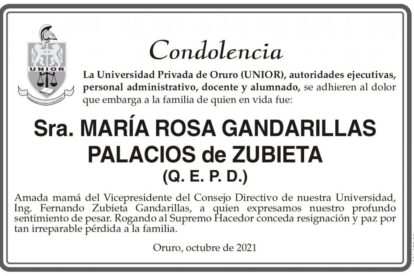 Condolencia por María Rosa Gandarillas Palacios de Zubieta