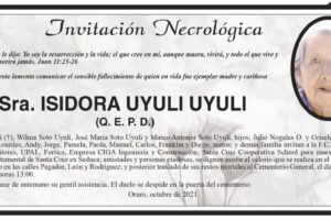 Invitación Necrológica de Isidora Uyuli Uyuli