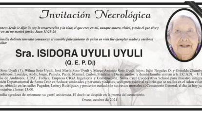 Invitación Necrológica de Isidora Uyuli Uyuli