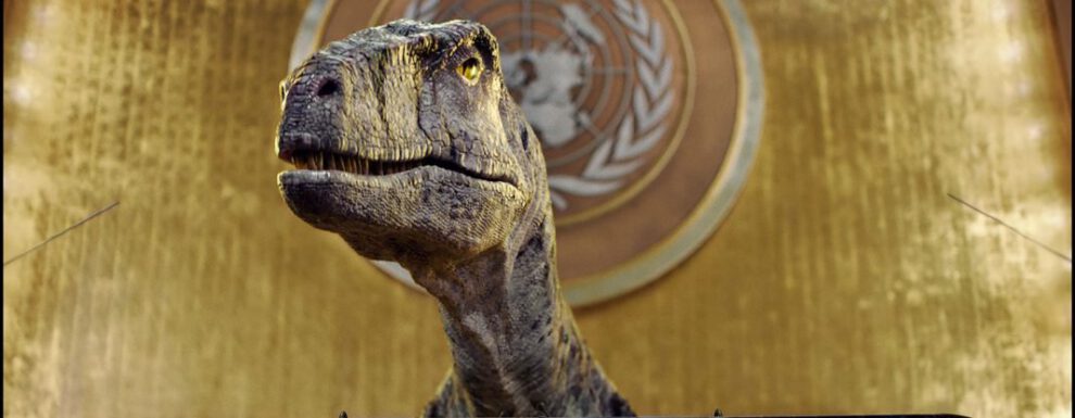 Crisis climática global protagonizada por un dinosaurio en video de la ONU