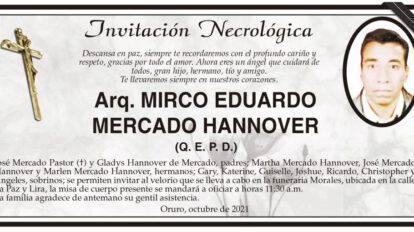 Invitación Necrológica Arq. Mirco Eduardo Mercado Hannover