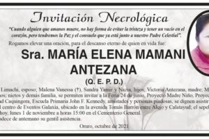 Invitación Necrológica para María Elena Mamani Antezana