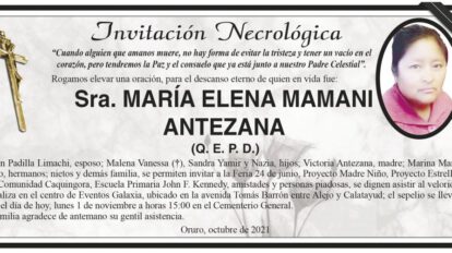 Invitación Necrológica para María Elena Mamani Antezana