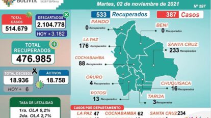 Covid-19 en Bolivia reporta seis decesos