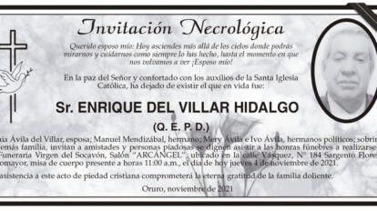 Invitación Necrológica para Enrique Del Villar Hidalgo