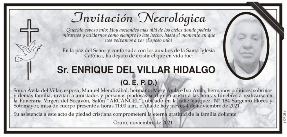 Invitación Necrológica para Enrique Del Villar Hidalgo