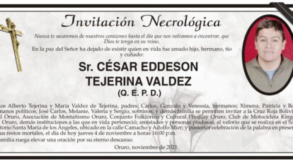 Invitación Necrológica para César Eddeson Tejerina Valdez