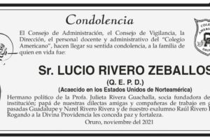 Condolencia por el fallecimiento de Lucio Rivero Zeballos