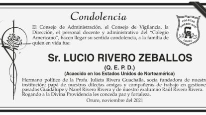 Condolencia por el fallecimiento de Lucio Rivero Zeballos