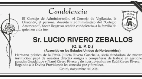 Condolencia por el fallecimiento de Lucio Rivero Zeballos