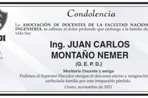 Condolencia por el Ing. Juan Carlos Montaño Nemer