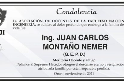 Condolencia por el Ing. Juan Carlos Montaño Nemer