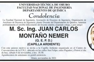 Condolencia por el fallecimiento de Juan Carlos Montaño Nemer