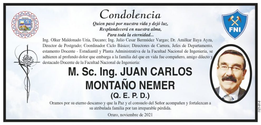 Condolencia por Juan Carlos Montaño Nemer