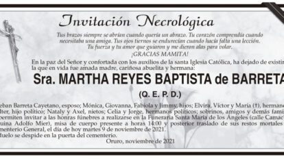 Invitación Necrológica de Martha Reyes Baptista