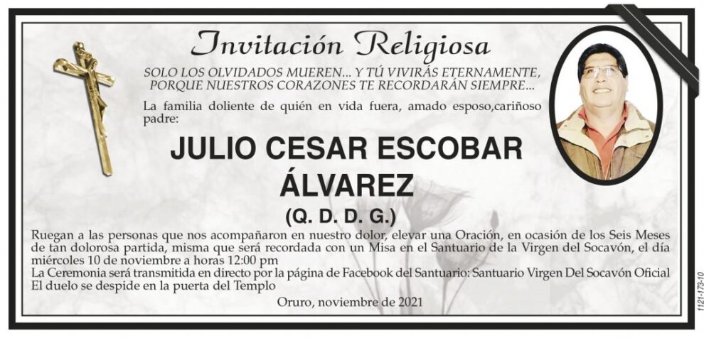 Invitación Religiosa para Julio Cesar Escobar Álvarez