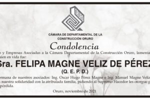 Condolencia por el fallecimiento de Felipa Magne Veliz de Pérez