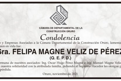 Condolencia por el fallecimiento de Felipa Magne Veliz de Pérez