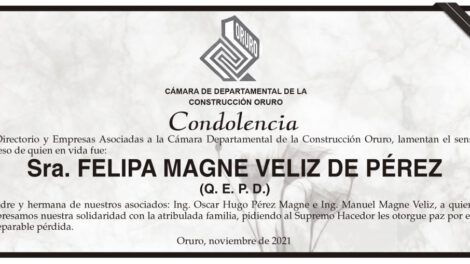 Condolencia por el fallecimiento de Felipa Magne Veliz de Pérez