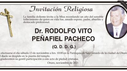 Invitación Religiosa: Dr. Rodolfo Vito Peñafiel Pacheco