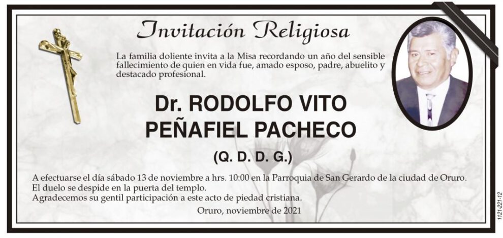 Invitación Religiosa: Dr. Rodolfo Vito Peñafiel Pacheco