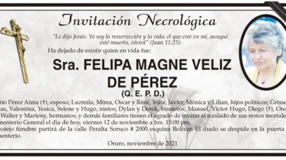 Invitación Necrológica: Felipa Magne Veliz de Pérez