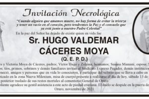 Invitación Necrológica de Hugo Valdemar Cáceres Moya