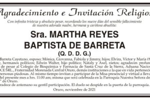 Agradecimiento e Invitación Religiosa por Martha Reyes Baptista de Barreta