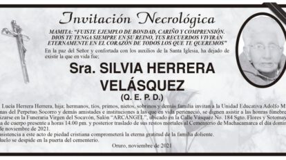Invitación necrológica de Silvia Herrera Velásquez