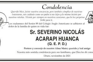 Condolencia por Severino Nicolás Acarapi Huanca
