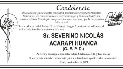 Condolencia por Severino Nicolás Acarapi Huanca