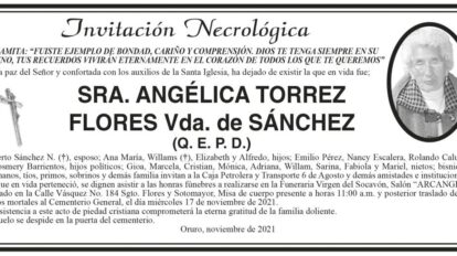Invitación Necrológica SRA. ANGÉLICA TORREZ FLORES Vda. de SÁNCHEZ