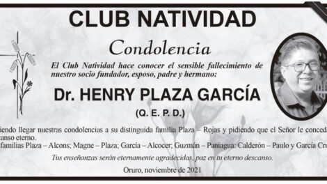 Condolencia por el fallecimiento del Dr. Henry Plaza García