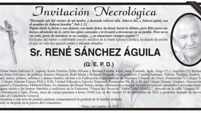 Invitación Necrológica para René Sánchez Águila