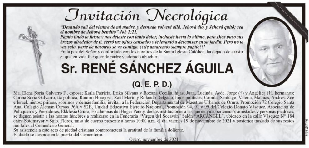 Invitación Necrológica para René Sánchez Águila
