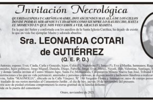 Invitación Necrológica de Leonarda Cotari de Gutiérrez