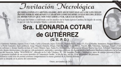 Invitación Necrológica de Leonarda Cotari de Gutiérrez