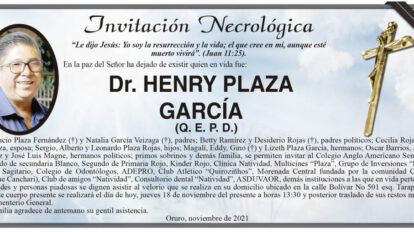 Invitación Necrológica: Dr. Henry Plaza García