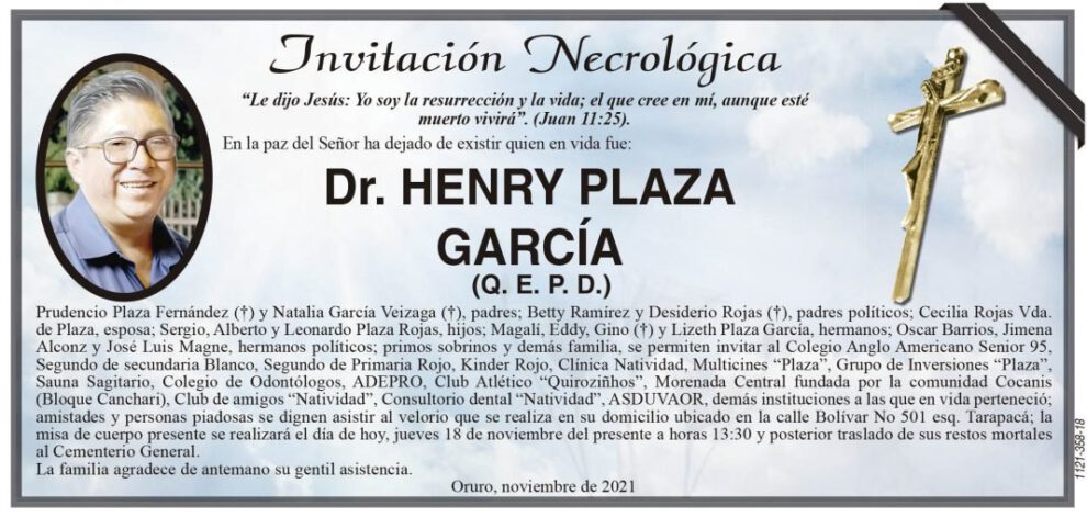 Invitación Necrológica: Dr. Henry Plaza García