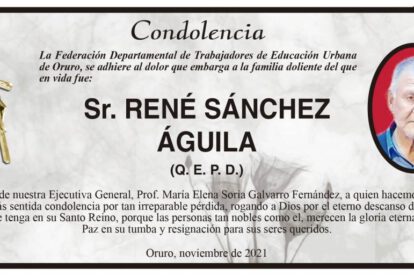 Condolencia por la muerte de René Sánchez Águila