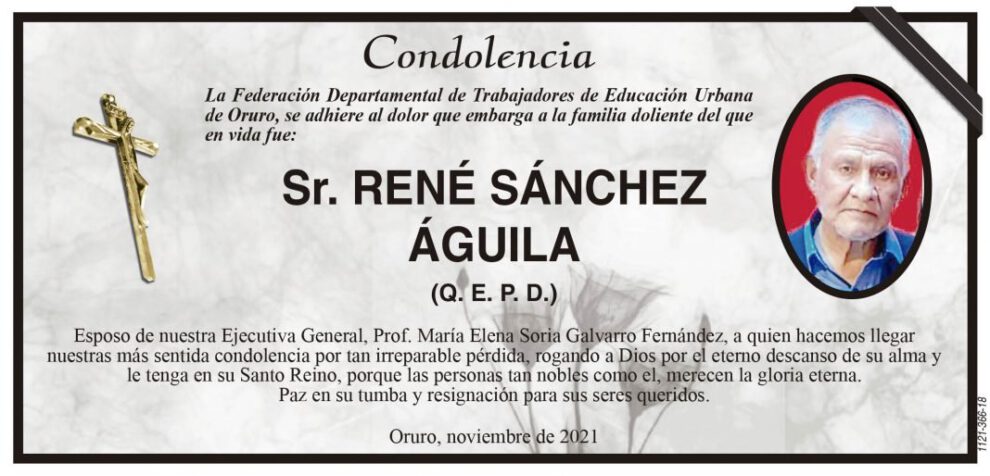 Condolencia por la muerte de René Sánchez Águila