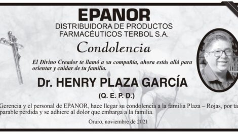 Condolencia por el fallecimiento del Dr. Henry Plaza García