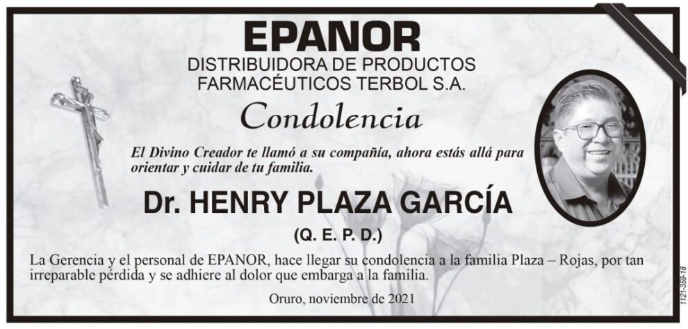 Condolencia por el fallecimiento del Dr. Henry Plaza García