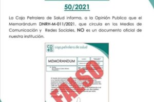 Comunicado de la Caja Petrolera de Salud sobre Rómulo Calvo