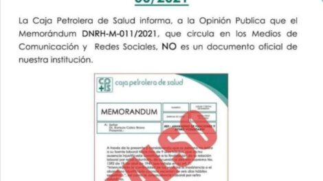 Comunicado de la Caja Petrolera de Salud sobre Rómulo Calvo