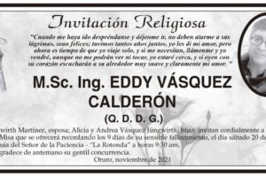 Invitación Religiosa para Eddy Vásquez Calderón