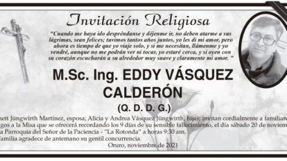 Invitación Religiosa para Eddy Vásquez Calderón