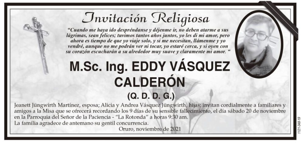 Invitación Religiosa para Eddy Vásquez Calderón