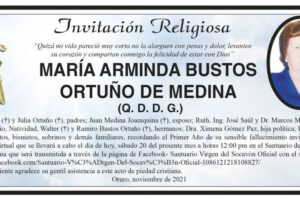 Invitación Religiosa para María Arminda Bustos Ortuño de Medina