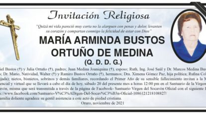 Invitación Religiosa para María Arminda Bustos Ortuño de Medina